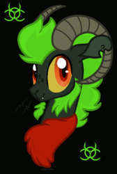 Size: 476x710 | Tagged: safe, artist:pgthehomicidalmaniac, oc, oc only, oc:biohazard, draconequus, base used, black background, chest freckles, draconequus oc, freckles, goat horns, green mane, horns, male, simple background, solo