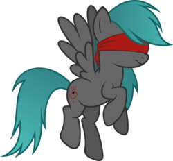 Size: 1000x926 | Tagged: safe, artist:red-iska, oc, oc only, oc:discreet eye, pegasus, pony, blindfold, rule 63, solo