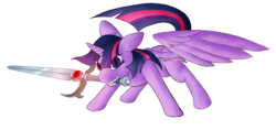 Size: 1860x877 | Tagged: safe, artist:alixnight, twilight sparkle, alicorn, pony, g4, cat eyes, crossover, female, mouth hold, simple background, slit pupils, solo, sword of omens, thundercats, twilight sparkle (alicorn), white background