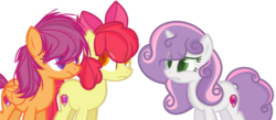 Size: 1024x445 | Tagged: safe, artist:sakyas-bases, artist:xmelodyskyx, apple bloom, scootaloo, sweetie belle, earth pony, pegasus, pony, unicorn, g4, base used, cutie mark, cutie mark crusaders, messy mane, older, simple background, the cmc's cutie marks, transparent background, trio