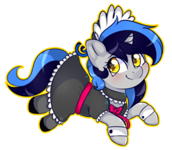 Size: 2296x1989 | Tagged: safe, artist:bl--blacklight, oc, oc only, oc:cappie, pony, unicorn, blushing, clothes, crossdressing, maid, male, simple background, solo, stallion, transparent background
