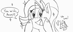 Size: 3125x1405 | Tagged: artist needed, safe, spike, starlight glimmer, dragon, pony, unicorn, comic:glim glam on 4chan, g4, 4chan, dialogue, duo, implied anon, monochrome