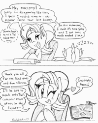 Size: 3351x4206 | Tagged: artist needed, safe, spike, starlight glimmer, dragon, pony, unicorn, comic:glim glam on 4chan, g4, 4chan, dialogue, duo, monochrome, one eye closed, wink