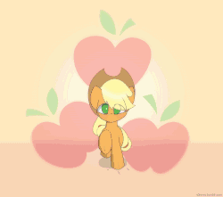 Size: 1000x883 | Tagged: safe, artist:n0nnny, edit, part of a set, applejack, earth pony, pony, animated, blushing, cute, cutie mark background, daaaaaaaaaaaw, female, frame by frame, gif, glomp, happy, happy birthday mlp:fim, hug, incoming hug, it's coming right at us, jackabetes, looking at you, mare, mlp fim's seventh anniversary, n0nnny is trying to murder us, n0nnny's run and hug, offscreen character, open mouth, pov, running, solo, weapons-grade cute