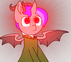 Size: 699x610 | Tagged: safe, artist:nootaz, oc, oc only, oc:martin bluefire, dracony, hybrid, dark magic, dragon hybrid, green sweater, horns, looking at you, magic, male, necktie, red eyes, red lightning, solo, stallion