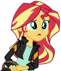 Size: 606x700 | Tagged: safe, artist:fella, sunset shimmer, equestria girls, g4, my little pony equestria girls: friendship games, bag, clothes, female, jacket, leather jacket, simple background, solo, transparent background, worried