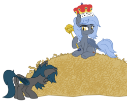 Size: 10938x8750 | Tagged: safe, artist:besttubahorse, oc, oc only, oc:panne, oc:speck, bat pony, absurd resolution, bat pony oc, bowing, cane, crown, duo, duo female, female, food, french fries, hoof hold, jewelry, regalia, simple background, sitting, too many french fries, transparent background, vector