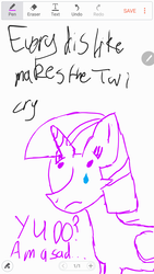Size: 1080x1920 | Tagged: safe, artist:slayer819, twilight sparkle, alicorn, pony, g4, crying, phone drawing, simple background, stylistic suck, twilight sparkle (alicorn), white background
