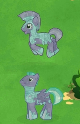 Size: 943x1459 | Tagged: safe, gameloft, amethyst stone, teal crescent, g4, my little pony: magic princess, armor, crystal guard, crystal guard armor, error, floating, glitch, missing wing, wingless, you had one job, you tried