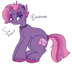 Size: 765x706 | Tagged: safe, artist:lulubell, oc, oc only, oc:belladonna, g4, my little pony: the movie, collar, female, goth, magical lesbian spawn, next generation, offspring, parent:tempest shadow, parent:twilight sparkle, parents:tempestlight, piercing, ship:tempestlight, solo, spiked collar, tongue out