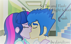 Size: 1396x866 | Tagged: safe, artist:davidtomi, flash sentry, twilight sparkle, human, equestria girls, g4, couple, female, kiss on the lips, kissing, love, male, pairings, ship:flashlight, shipping, straight