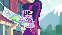 Size: 1280x717 | Tagged: safe, screencap, sci-twi, twilight sparkle, equestria girls, equestria girls specials, g4, my little pony equestria girls: dance magic, box, canterlot high, clothes, female, glasses, ponytail, sci-twi outfits, skirt, solo
