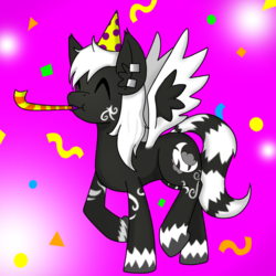 Size: 1000x1000 | Tagged: safe, artist:taletrotter, oc, oc only, oc:dreamy, pegasus, pony, birthday, confetti, female, mare, monochrome, party, party horn, toot