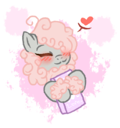 Size: 526x560 | Tagged: safe, artist:nikkitatheanimefan, oc, oc only, oc:fluffy, pony, blushing, book, female, heart, hug, mare, solo