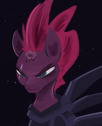 Size: 820x1012 | Tagged: safe, artist:astra-andromeda, tempest shadow, pony, unicorn, g4, my little pony: the movie, black background, broken horn, eye scar, female, horn, mare, scar, simple background, solo