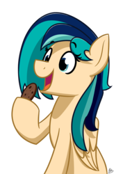 Size: 700x990 | Tagged: safe, artist:alexi148, oc, oc only, oc:sapphire breeze, pegasus, pony, cookie, eating, female, food, hoof hold, mare, simple background, solo, transparent background