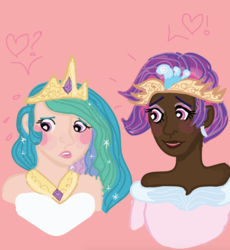 Size: 1154x1252 | Tagged: artist needed, safe, princess celestia, queen novo, human, g4, my little pony: the movie, dark skin, female, humanized, lesbian, novolestia, shipping