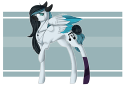 Size: 2524x1780 | Tagged: safe, artist:holoriot, oc, oc only, oc:clarity, pegasus, pony, colored wings, female, mare, multicolored wings, raised hoof, solo