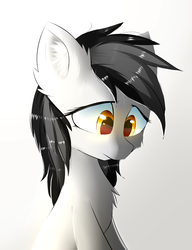 Size: 2000x2600 | Tagged: safe, artist:morningbullet, oc, oc only, oc:noot, earth pony, pony, bust, cheek fluff, chest fluff, ear fluff, female, gradient background, high res, looking down, mare, sad, solo, three quarter view