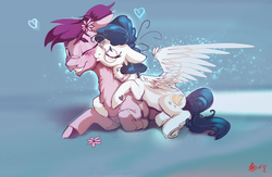 Size: 1500x980 | Tagged: safe, artist:alumx, oc, oc only, pony, commission, cute, kissing