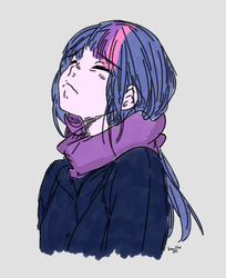 Size: 1204x1476 | Tagged: safe, artist:twilight-sparkle-things, twilight sparkle, equestria girls, g4, clothes, coat, eyes closed, sad, scarf