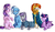 Size: 4000x2300 | Tagged: safe, artist:shimazun, maud pie, starlight glimmer, sunburst, trixie, twilight sparkle, alicorn, earth pony, pony, unicorn, g4, uncommon bond, eyes closed, female, glimmer group, laughing, lesbian, male, mare, prone, ship:startrix, ship:twiburst, shipping, simple background, smiling, stallion, straight, twilight sparkle (alicorn)