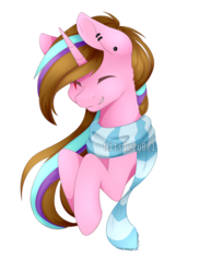 Size: 1024x1408 | Tagged: safe, artist:itsizzybel, oc, oc only, oc:twinke paint, pony, unicorn, bust, clothes, eyes closed, female, mare, portrait, scar, scarf, simple background, smiling, solo, transparent background