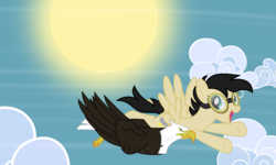 Size: 6000x3608 | Tagged: safe, artist:xenoneal, oc, oc only, oc:lightning bolt, bald eagle, eagle, pegasus, pony, absurd resolution, cloud, female, flying, mare, solo, sun, vector
