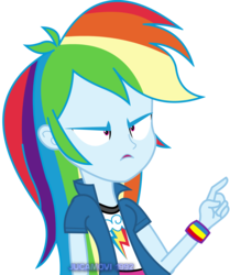 Size: 1600x1913 | Tagged: safe, artist:jucamovi1992, rainbow dash, equestria girls, g4, clothes, female, open mouth, pointing, simple background, skirt, solo, transparent background, wristband