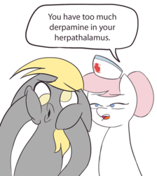Size: 813x906 | Tagged: safe, anonymous artist, derpy hooves, nurse redheart, g4, 4chan, colored, dashface, diagnosis, drawthread, duo, funny, funny as hell, hat, nurse hat, nurse redheart is not amused, shocked expression, simple background, squishy cheeks, white background