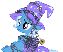 Size: 1879x1554 | Tagged: safe, artist:sonofaskywalker, trixie, pony, unicorn, g4, uncommon bond, cape, chains, clothes, female, hat, mare, padlock, silly, simple background, sitting, solo, transparent background, trixie's cape, trixie's hat, vector