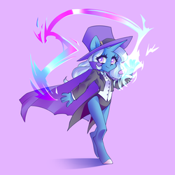 Size: 3500x3500 | Tagged: safe, alternate version, artist:lumistars, trixie, anthro, unguligrade anthro, g4, clothes, female, glowing hands, hat, high res, leotard, magic, magician outfit, solo, top hat, ych result