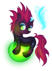 Size: 1653x2280 | Tagged: dead source, safe, artist:brok-enwings, tempest shadow, pony, unicorn, g4, my little pony: the movie, armor, broken horn, female, heart eyes, horn, mare, obsidian orb, orb, simple background, solo, transparent background, wingding eyes