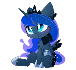 Size: 1186x1087 | Tagged: safe, artist:magnaluna, princess luna, alicorn, pony, :3, blushing, bow, cheek fluff, chest fluff, chibi, colored wings, crown, cute, female, heart, jewelry, lunabetes, magnaluna is trying to murder us, regalia, simple background, solo, transparent background