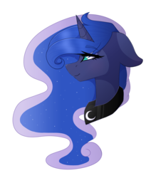 Size: 2500x2860 | Tagged: safe, artist:doodleblossom, artist:sugarynoodle, princess luna, g4, bust, female, high res, open collaboration, portrait, simple background, smiling, solo