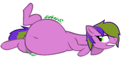 Size: 952x457 | Tagged: safe, artist:raziefim, oc, oc only, pony, fat, female, lying, mare, on side, requested art, simple background, solo, stomach noise, stuffed, transparent background