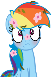Size: 720x1064 | Tagged: safe, artist:bezziie, rainbow dash, pony, g4, base used, blushing, female, flower, flower in hair, simple background, solo, transparent background