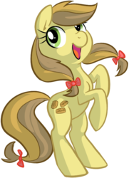 Size: 568x783 | Tagged: safe, artist:php27, apple strudely, earth pony, pony, apple family member, bow, female, hair bow, mare, rearing, simple background, smiling, solo, tail bow, transparent background