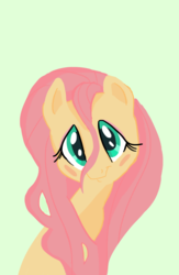 Size: 851x1307 | Tagged: safe, artist:chroniqlo, fluttershy, pegasus, pony, g4, blush sticker, blushing, bust, female, head tilt, looking at you, portrait, simple background, smiling, solo, stray strand