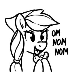 Size: 1024x1024 | Tagged: safe, artist:dsp2003, oc, oc only, oc:tater trot, earth pony, pony, black and white, female, food, grayscale, monochrome, nom, potato, simple background, tongue out, white background
