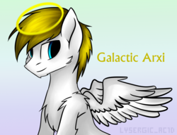 Size: 2000x1534 | Tagged: safe, artist:xanderserb, oc, oc only, oc:galactic arxi, pegasus, pony, halo, looking back, male, pegasus oc, solo, wings