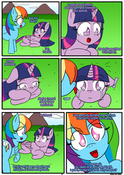 Size: 1233x1746 | Tagged: safe, artist:otakon, rainbow dash, twilight sparkle, alicorn, pony, comic:love in the clouds, g4, comic, crying, female, lesbian, ship:twidash, shipping, starry eyes, twilight sparkle (alicorn), wingding eyes