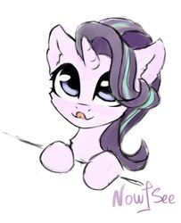 Size: 605x745 | Tagged: safe, artist:inowiseei, starlight glimmer, pony, unicorn, g4, cute, female, glimmerbetes, mare, mlem, simple background, solo, tongue out