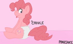 Size: 1280x768 | Tagged: safe, artist:poniesauce, pinkie pie, g4, crinkle, diaper, female, non-baby in diaper, solo, tongue out