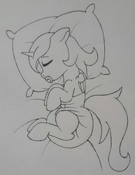 Size: 986x1280 | Tagged: safe, artist:khavoc, princess luna, pony, g4, cute, diaper, female, filly, foal, lunabetes, monochrome, pacifier, poofy diaper, sleeping, solo, traditional art, woona, younger