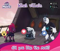 Size: 940x788 | Tagged: safe, gameloft, fizzlepop berrytwist, grubber, storm king, tempest shadow, g4, my little pony: the movie, facebook reactions