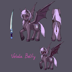 Size: 1400x1400 | Tagged: safe, artist:wwredgrave, oc, oc only, oc:vetala belfry, bat pony, bat pony oc, blade, colored hooves, female, mare, reference sheet, sketch, solo, sword, weapon, wings