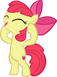 Size: 2092x2809 | Tagged: safe, artist:red4567, apple bloom, campfire tales, g4, apple bloom's bow, bipedal, bow, cutie mark, eyes closed, female, hair bow, happy, high res, open mouth, raised leg, simple background, smiling, solo, the cmc's cutie marks, transparent background, vector