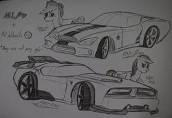 Size: 900x618 | Tagged: safe, artist:ricky47, applejack, rainbow dash, g4, car, hot wheels, traditional art