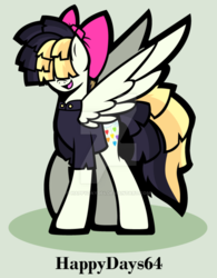 Size: 600x771 | Tagged: safe, artist:happydays64, songbird serenade, pegasus, pony, g4, my little pony: the movie, bow, cute, cutie mark, female, hair over eyes, mare, open mouth, smiling, solo, spread wings, watermark, wings
